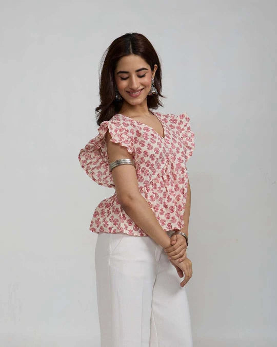 White Cherry Peplum Top