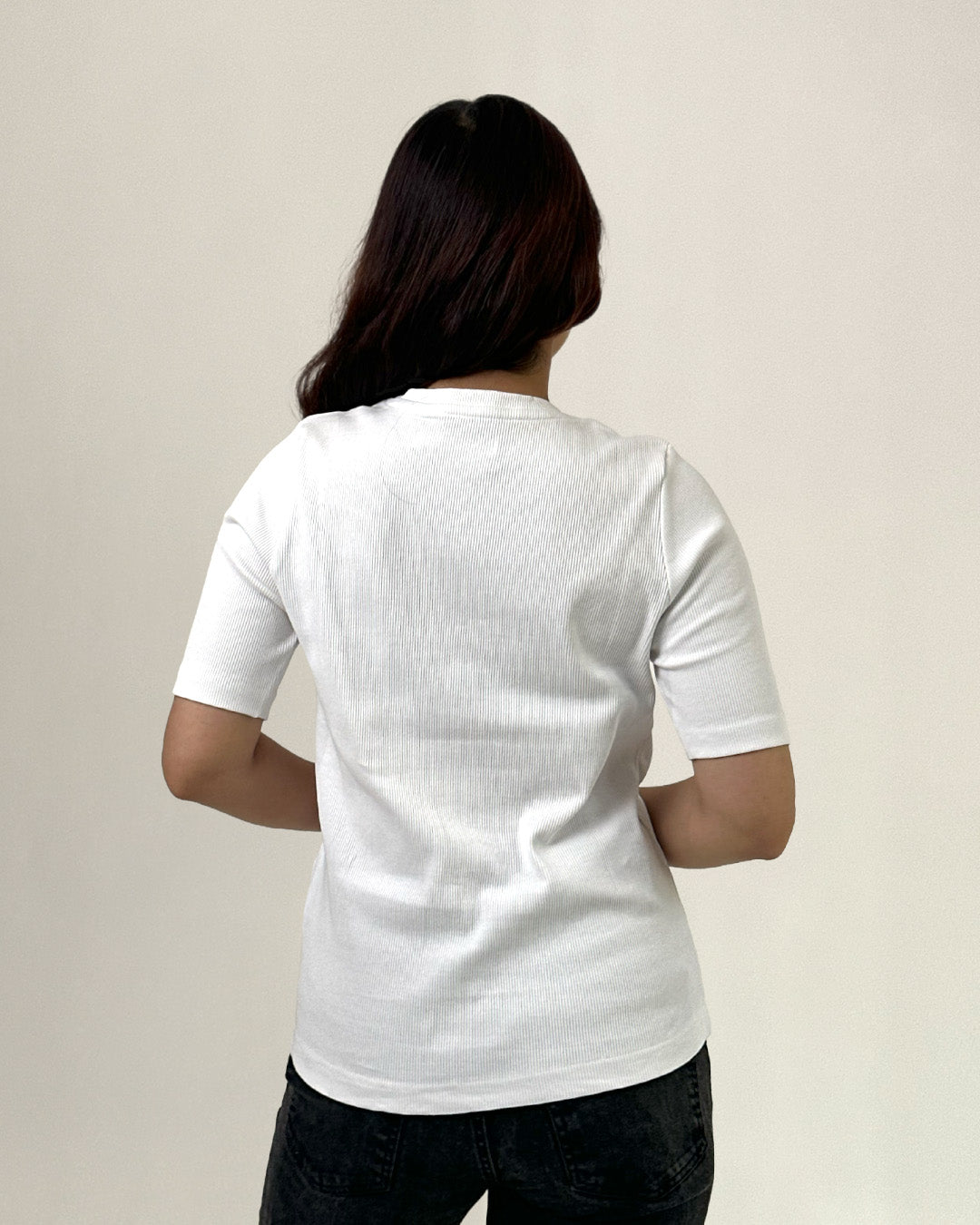 White V-Neck Ribbed Top