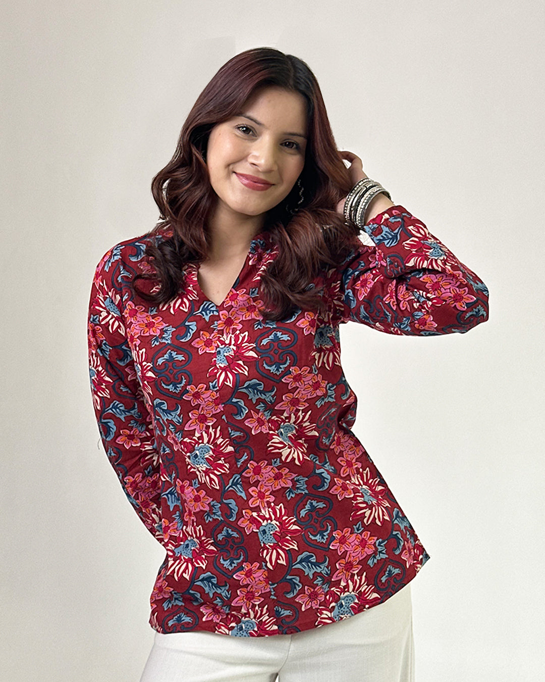 Red Vaani High Low Short Kurti