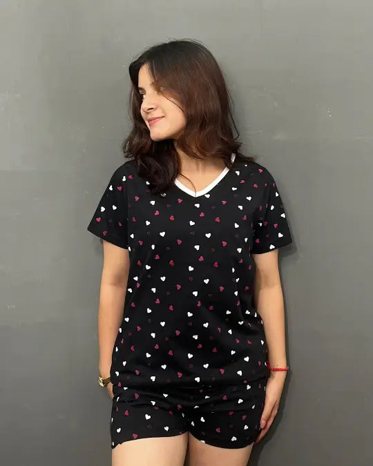 Heart Cotton Shorts Set