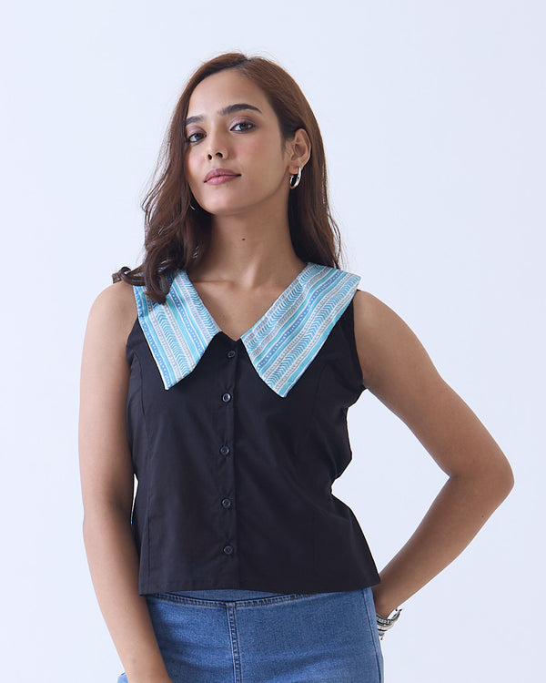 Black Poppy Collar Top