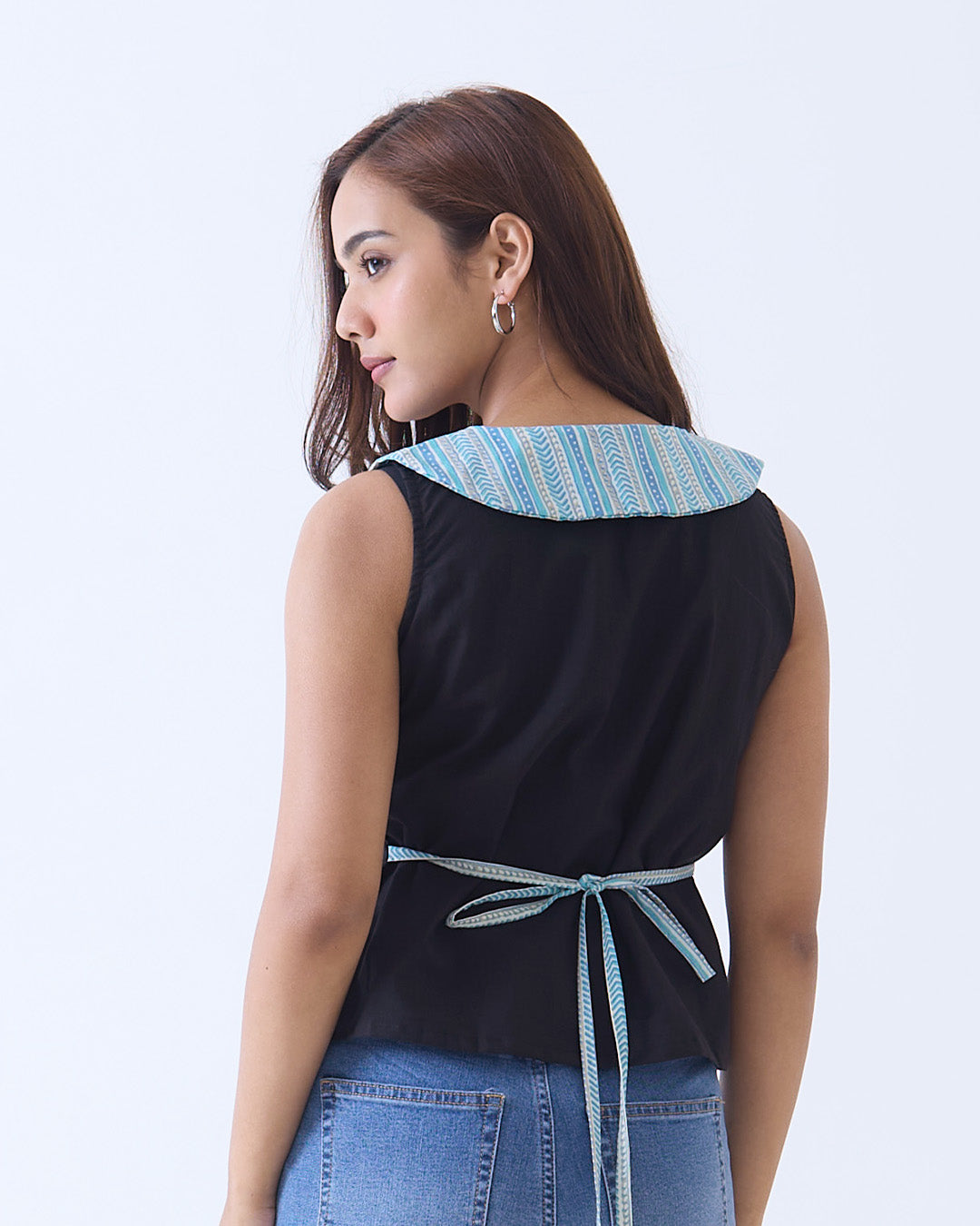 Black Poppy Collar Top