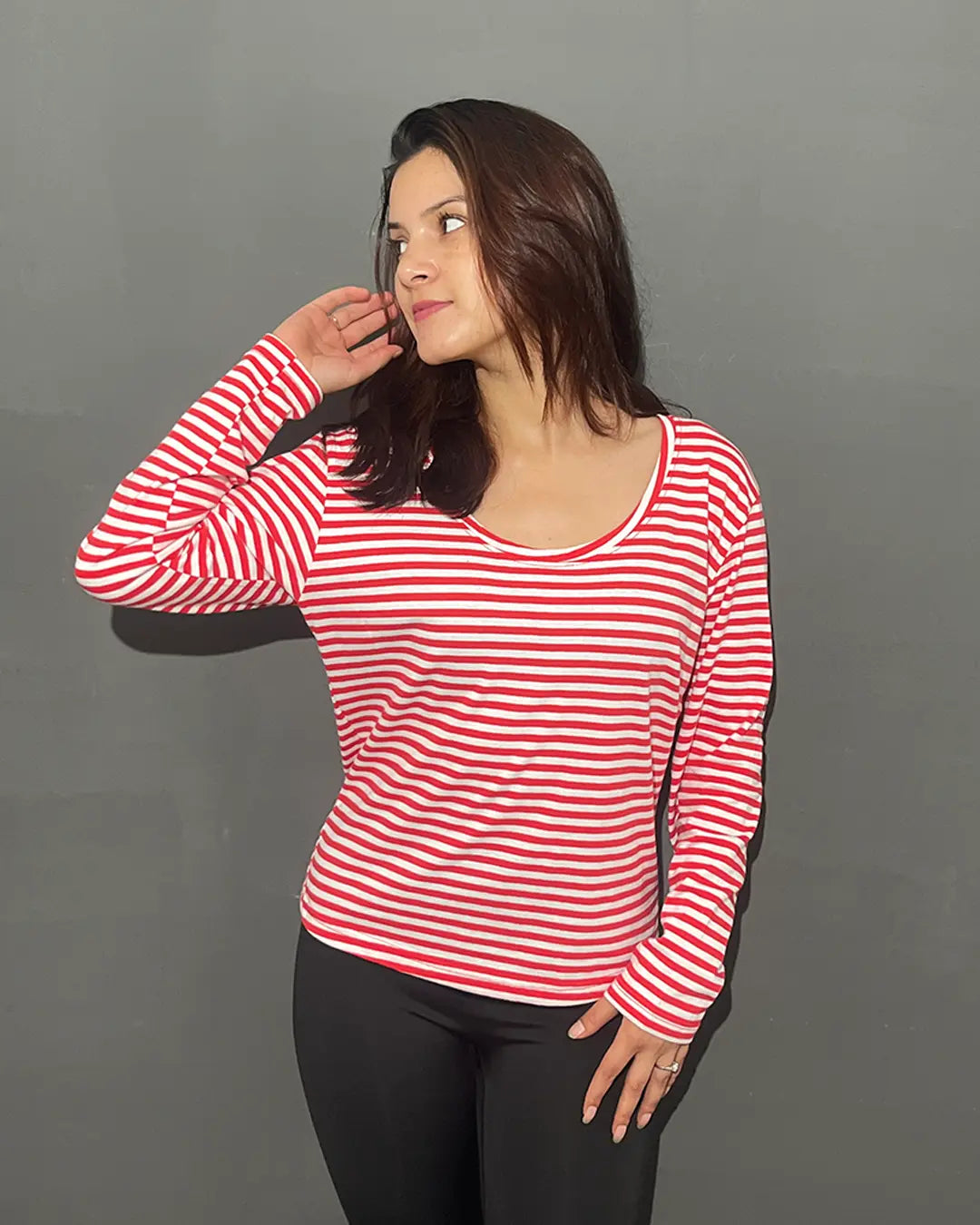 Red Stripey Scoop Neck T-Shirt