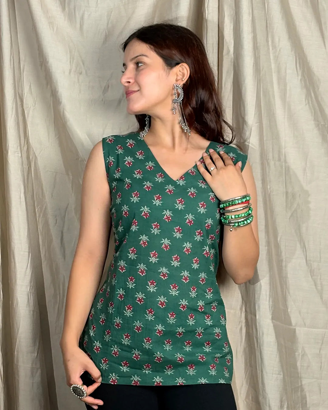 Green Lily V-Neck Top