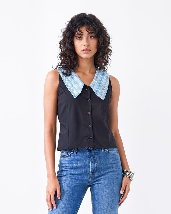 Black Poppy Collar Top
