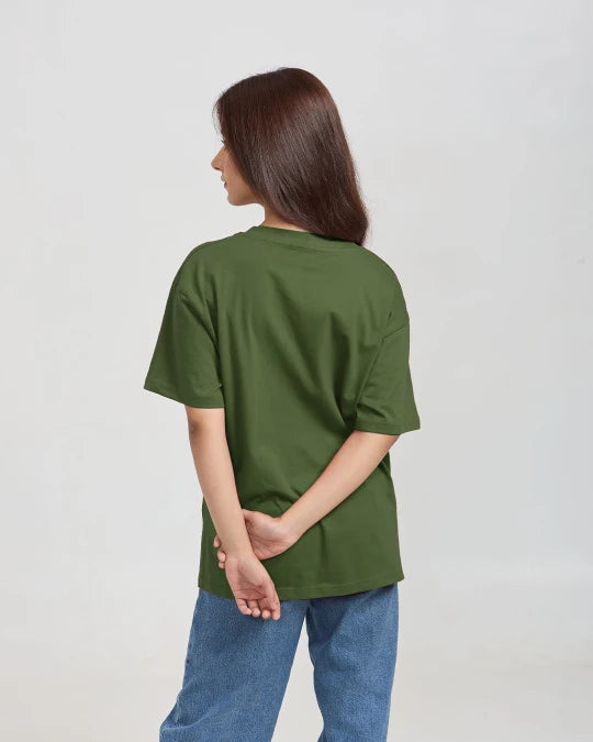 Olive Green Plain V-Neck Oversize T-Shirt