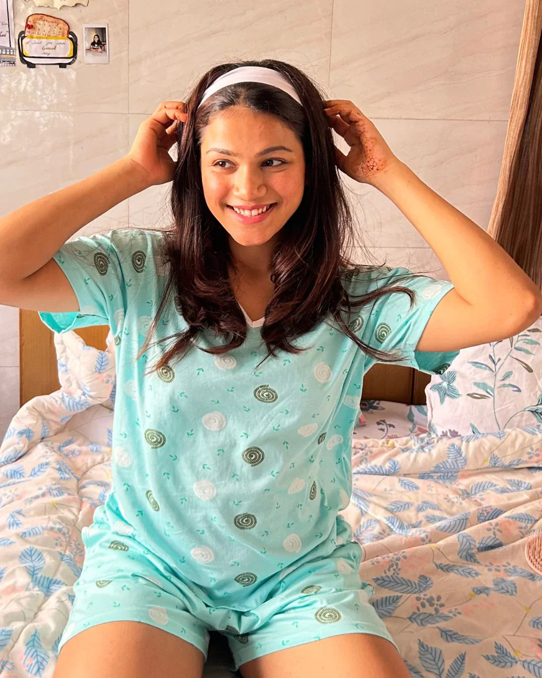 Mint Serenity Cotton Shorts Set