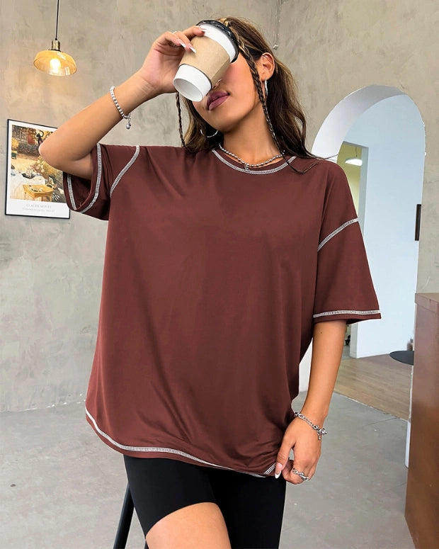 Reverse Weave Brown Plain Oversized T-Shirt