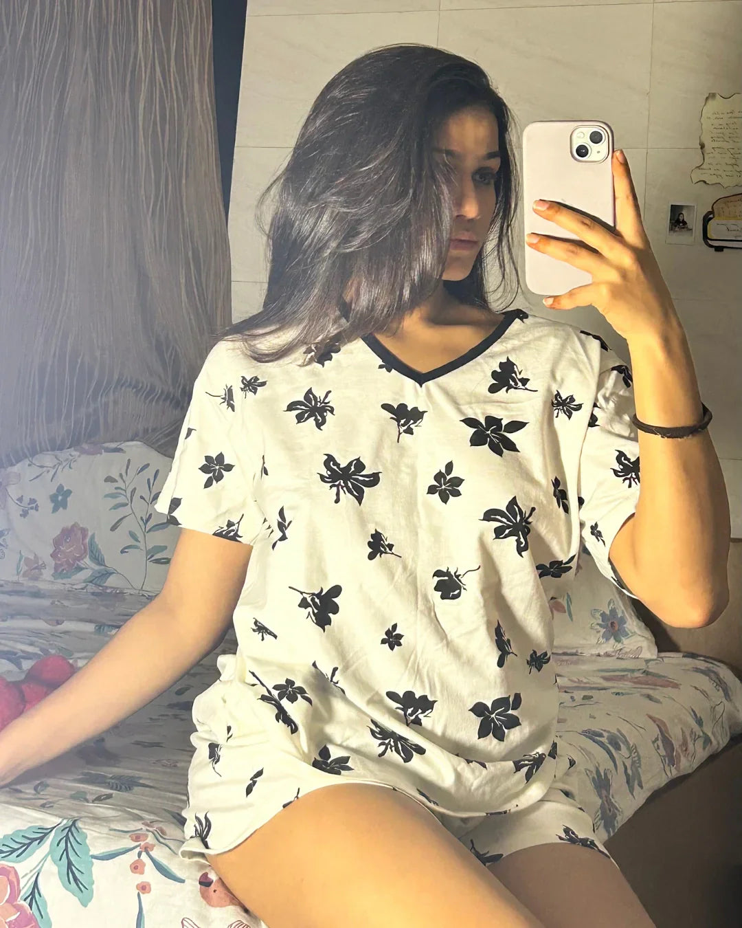 Flowery Cotton Shorts Set