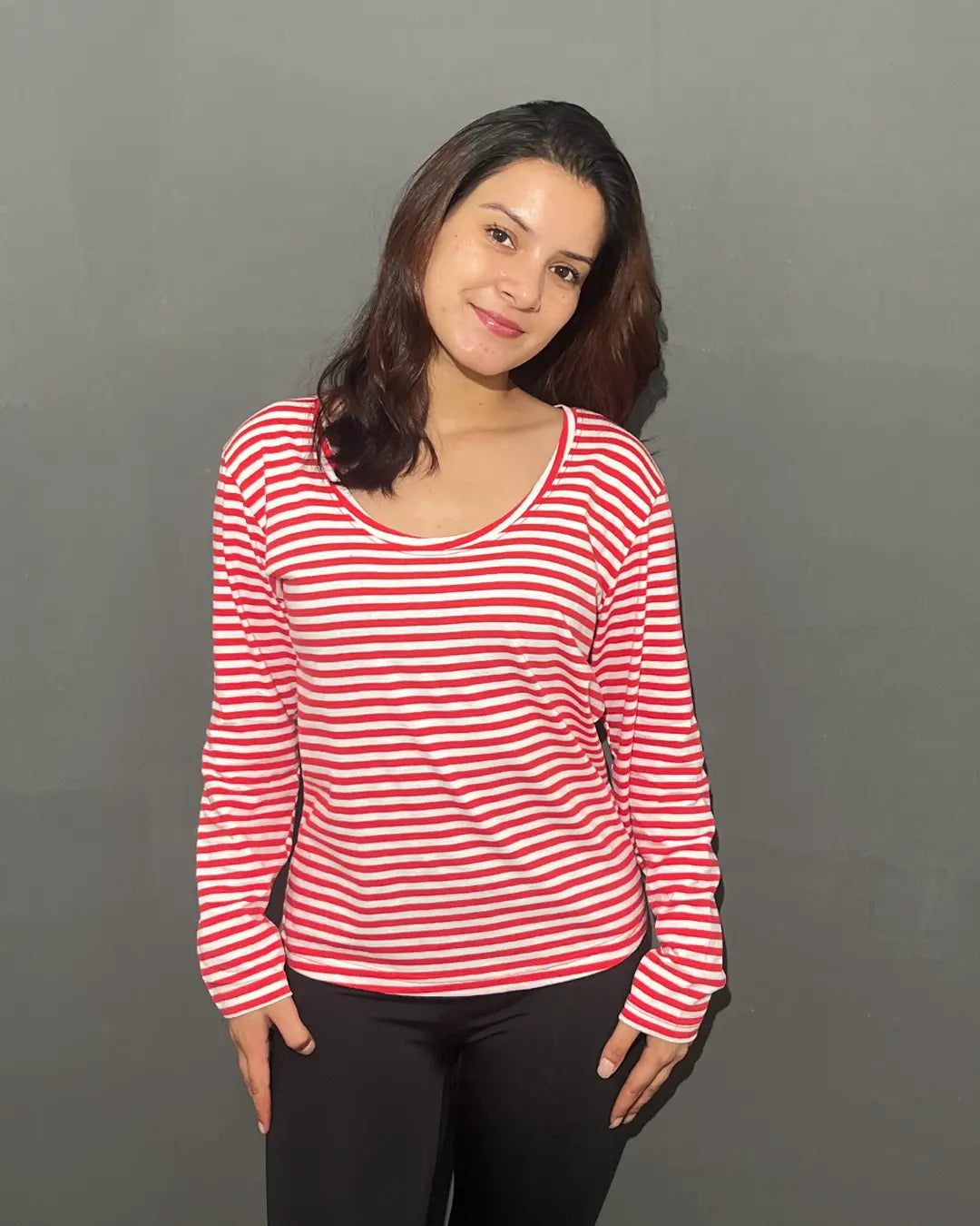 Red Stripey Scoop Neck T-Shirt