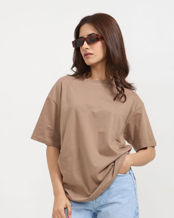 Camel Plain Oversized T-Shirt - Shop Printed T shirt for Women Online In India | LoveDky