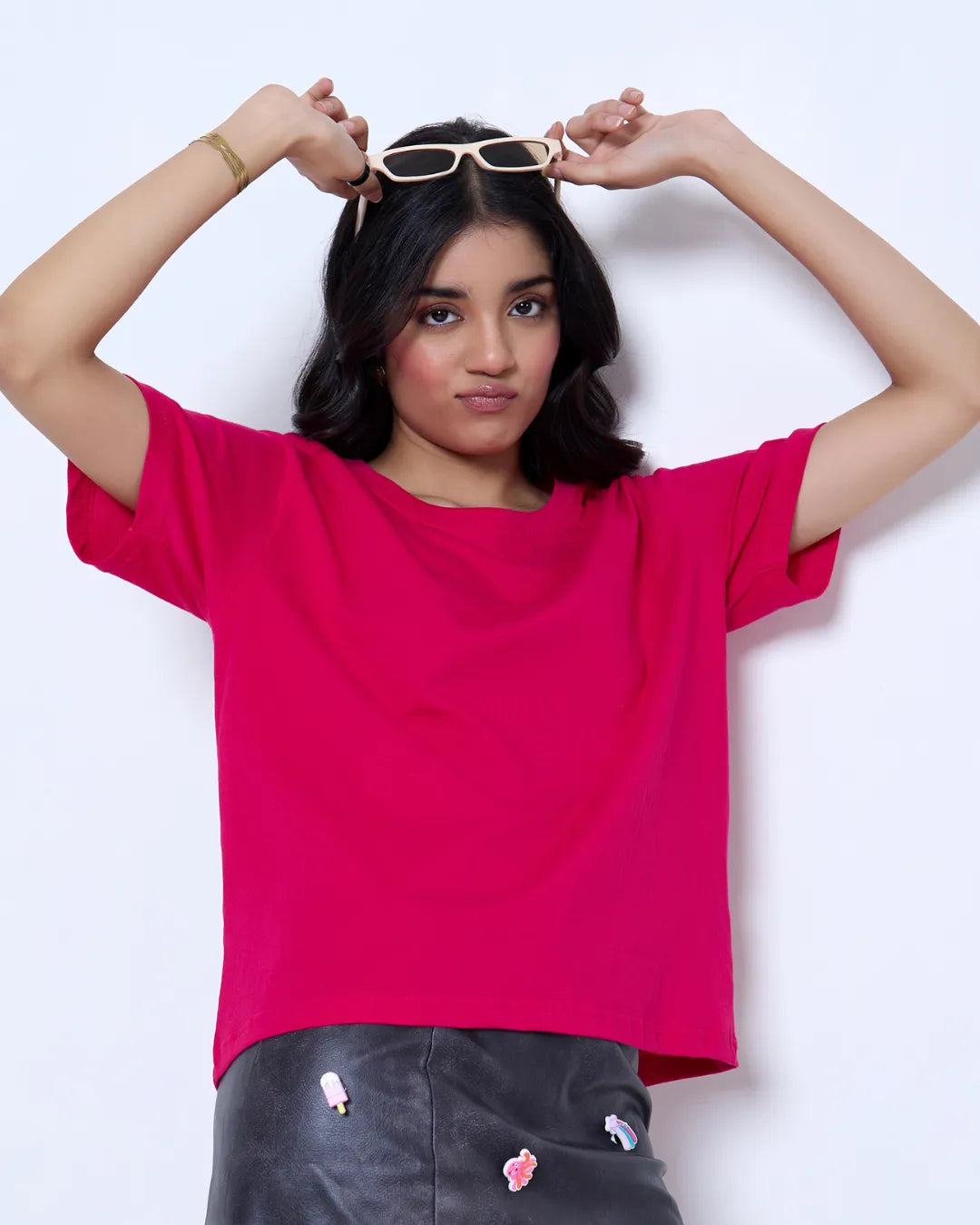 Hot Pink Plain Boxy Oversized T-Shirt