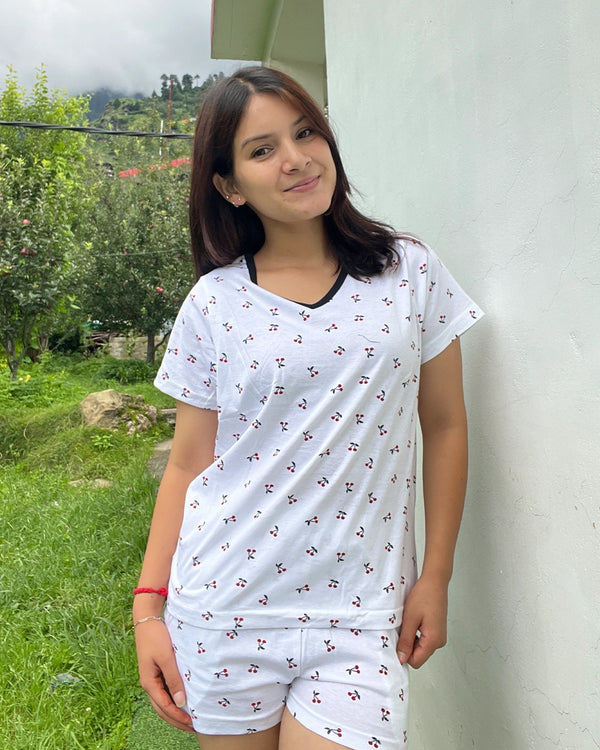 Cherry Cotton Shorts Set
