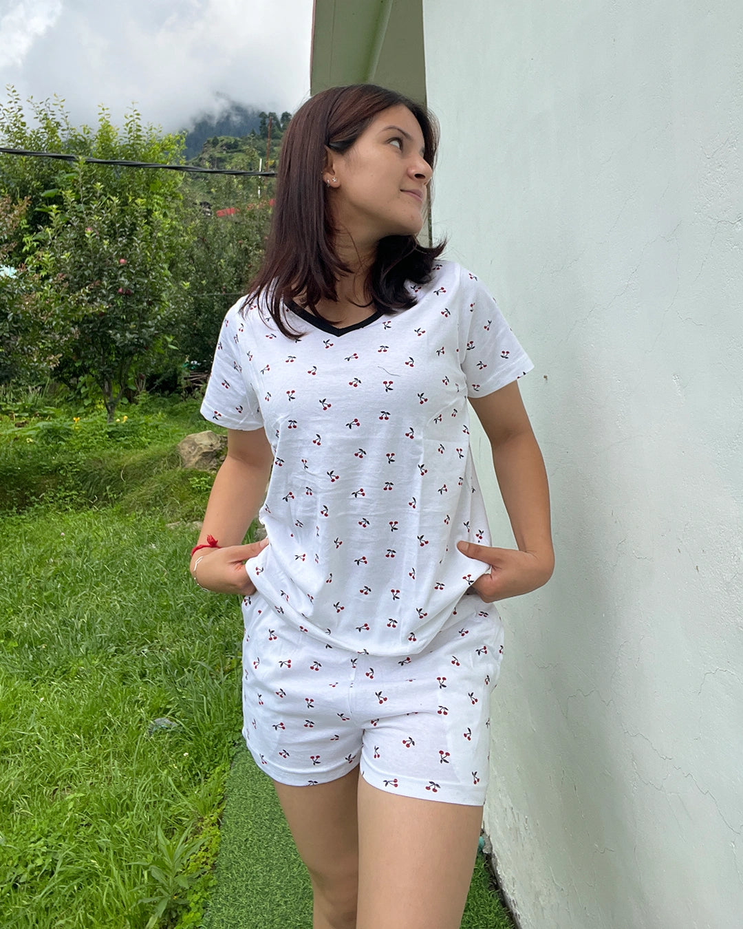 Cherry Cotton Shorts Set