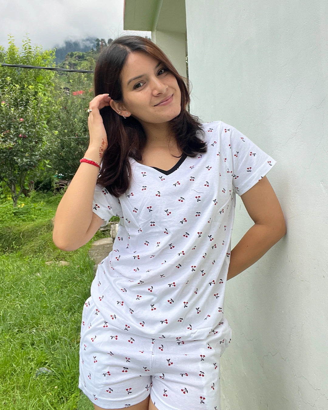 Cherry Cotton Shorts Set
