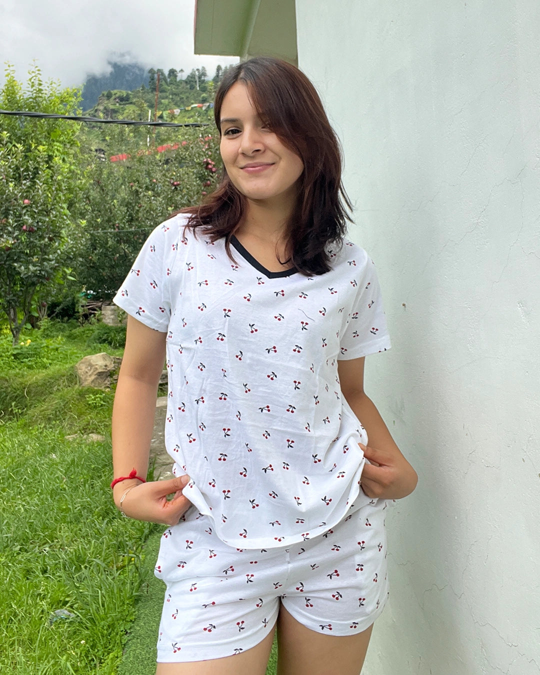 Cherry Cotton Shorts Set