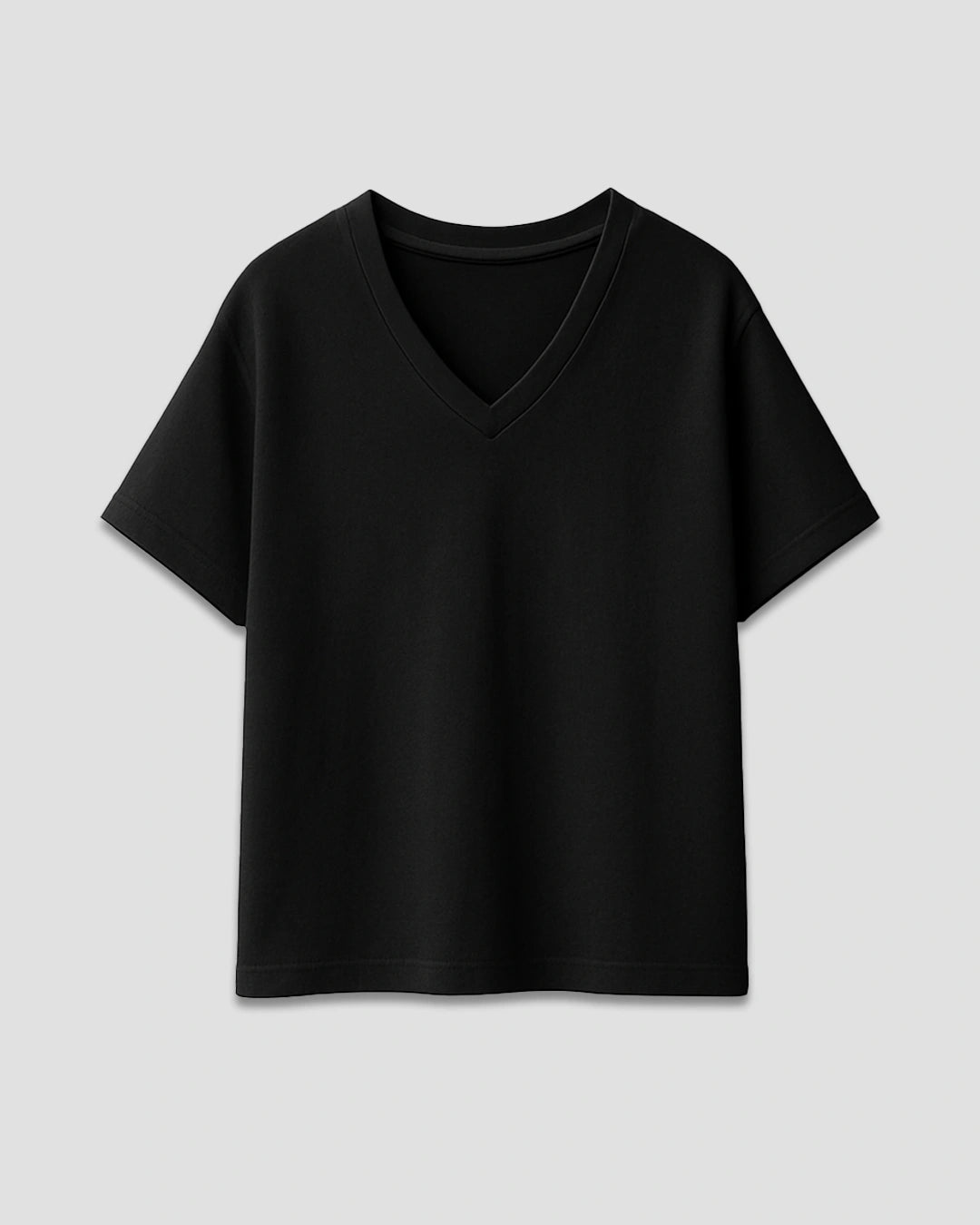 Black Plain V-Neck Oversize T-Shirt