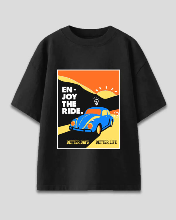 Black Enjoy The Ride Women's Oversized T Shirt | Dky