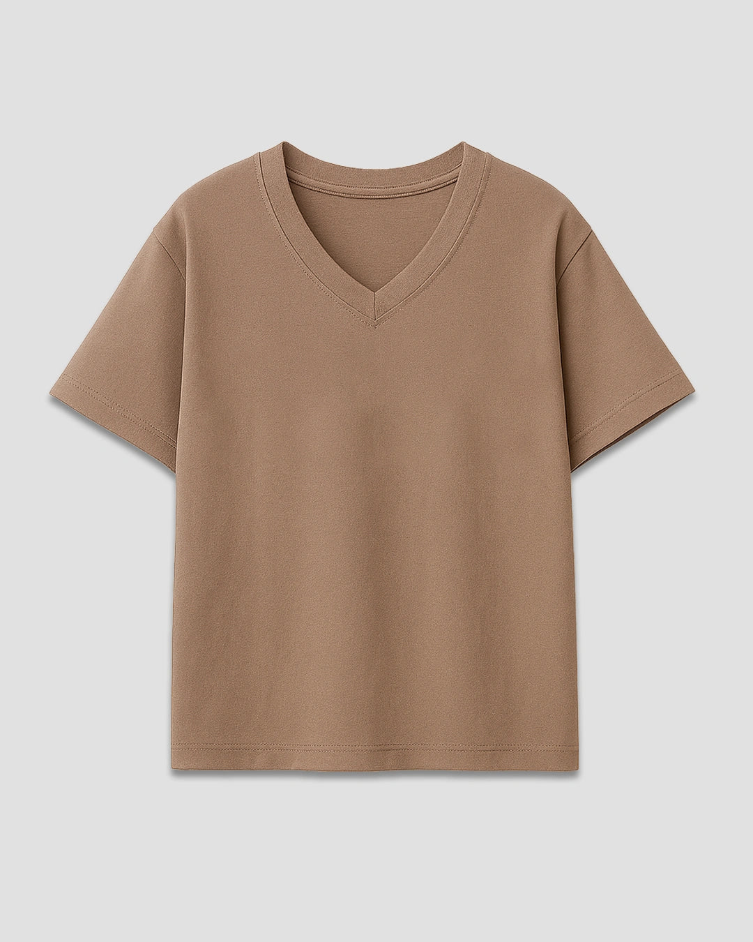 Camel Plain V-Neck Oversized T-Shirt