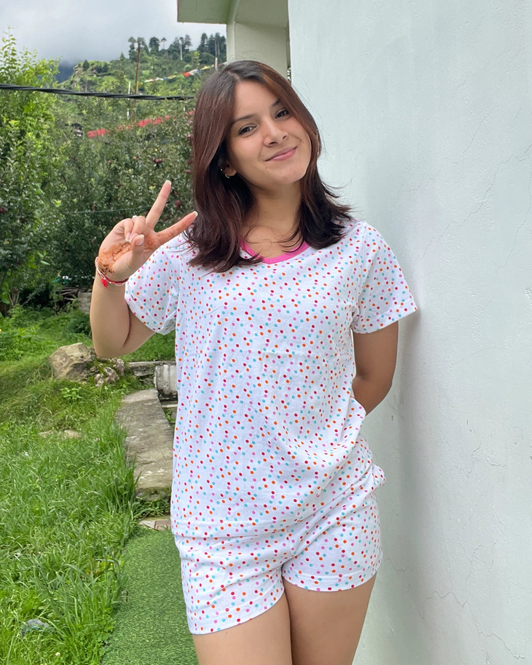 Berry Pop Cotton Shorts Set