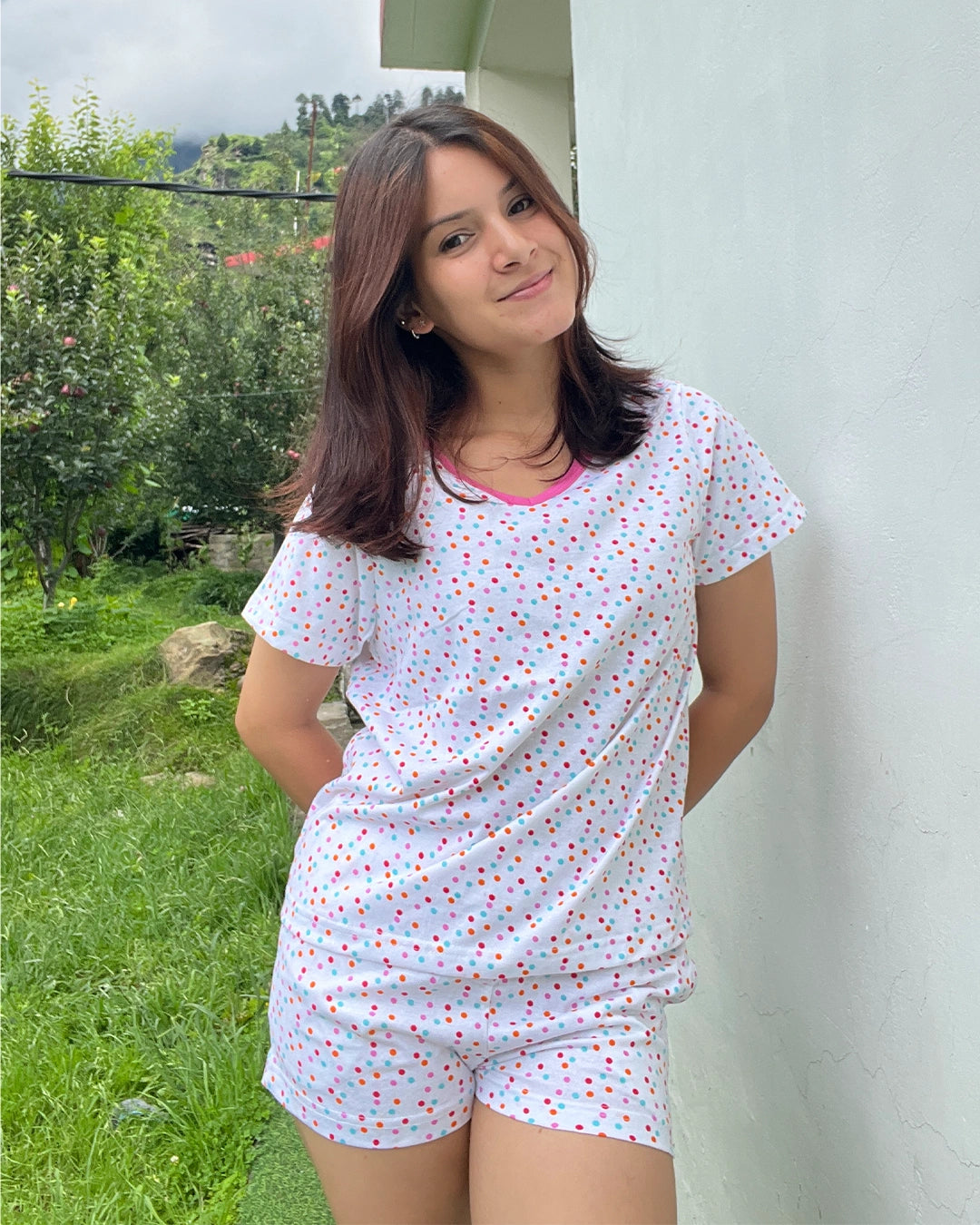 Berry Pop Cotton Shorts Set