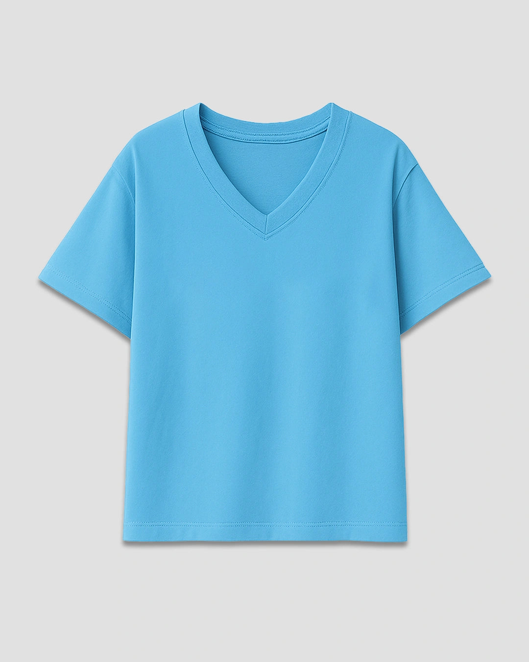 Denim Blue Plain V-Neck Oversized T-Shirt