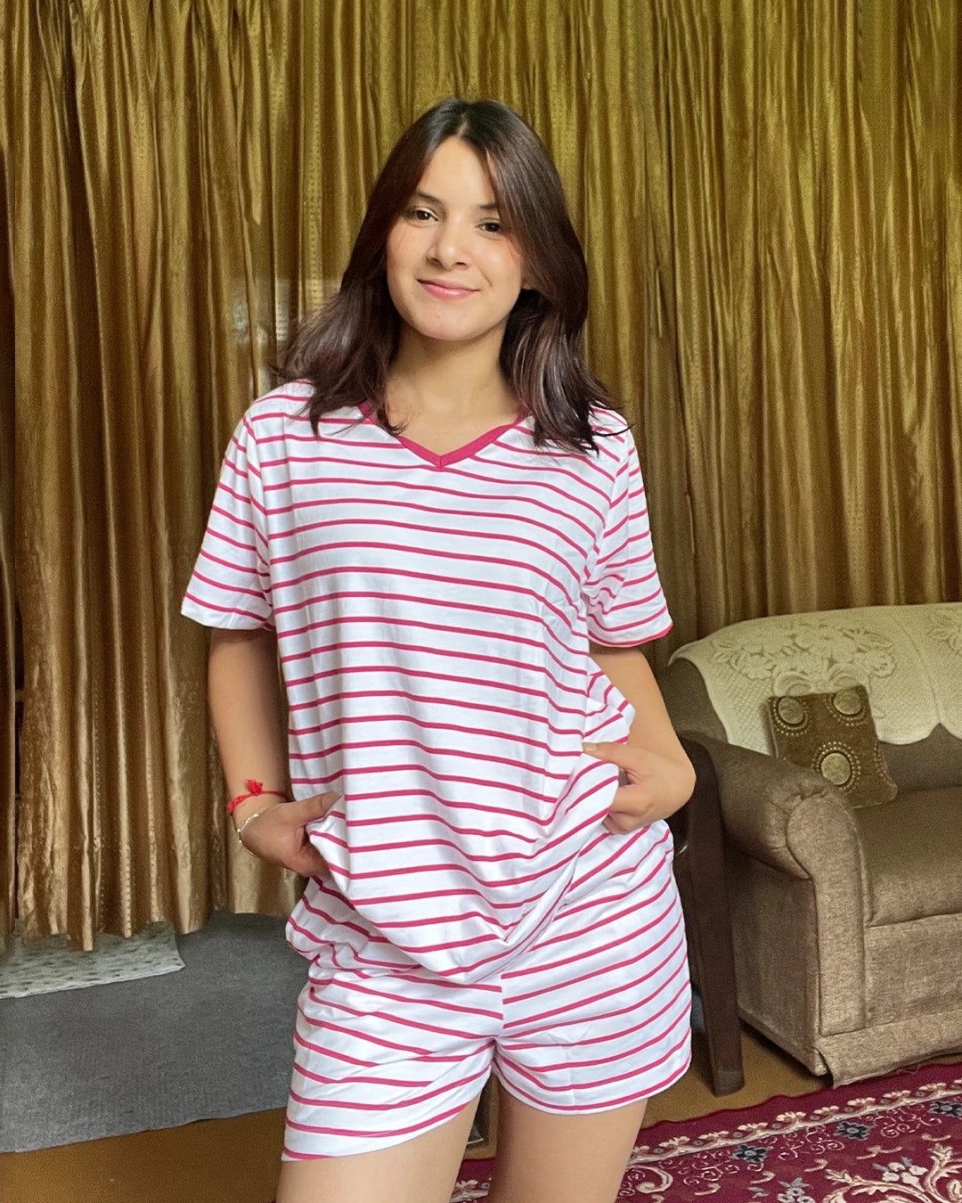 Candy Cane Cotton Shorts Set