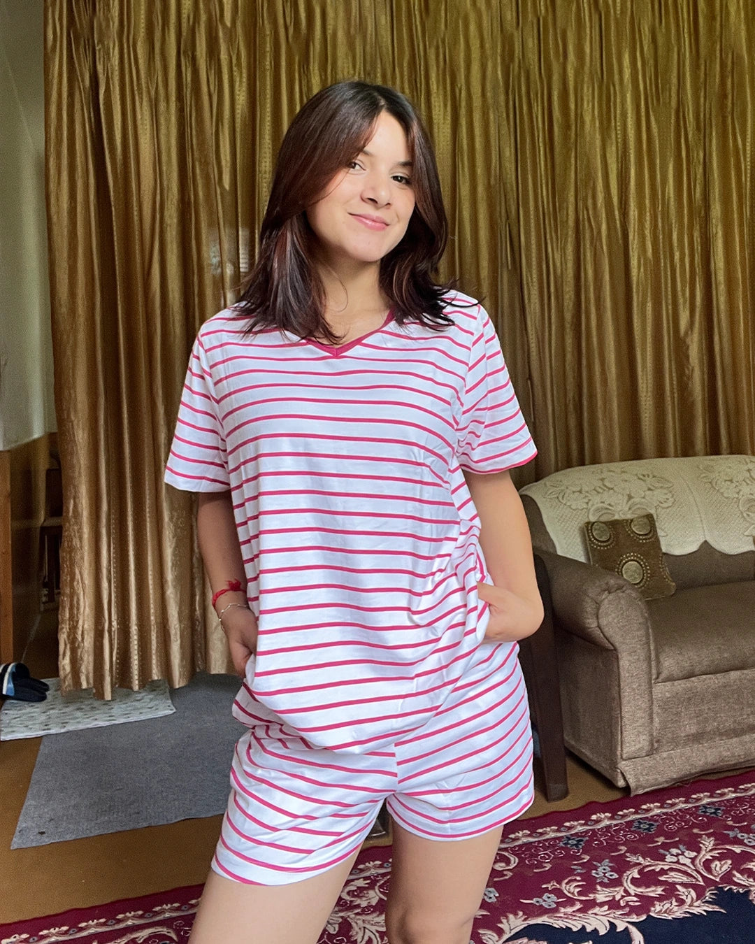 Candy Cane Cotton Shorts Set