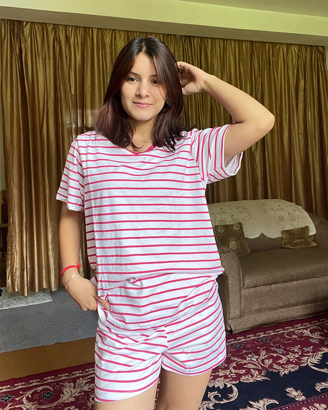 Candy Cane Cotton Shorts Set