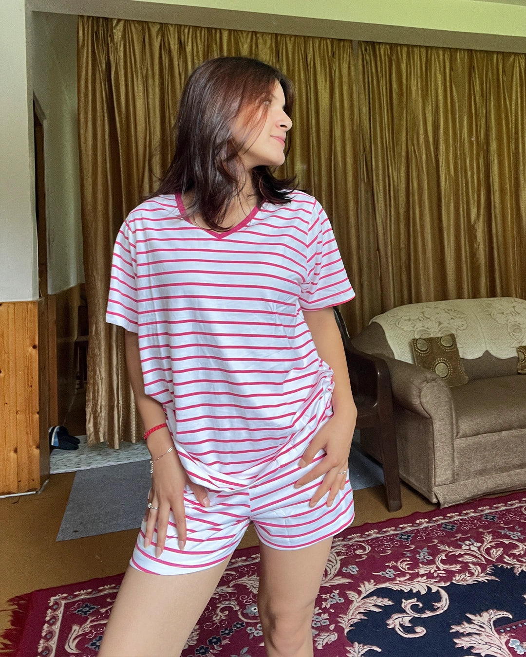 Candy Cane Cotton Shorts Set