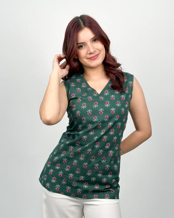 Green Lily V-Neck Top