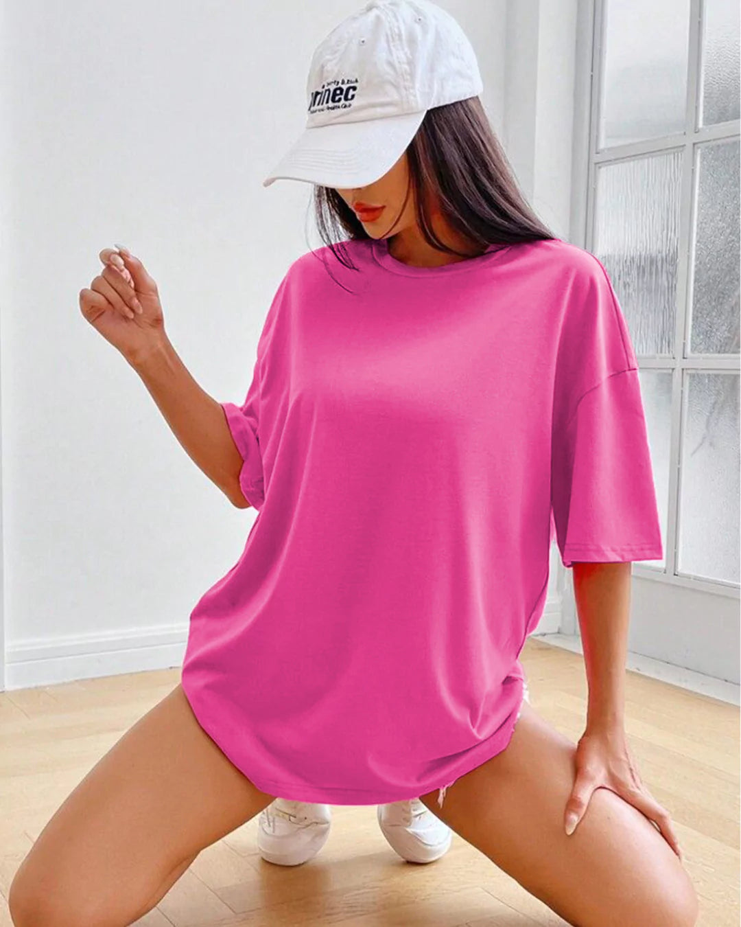 Hot Pink Plain Oversized T-Shirt