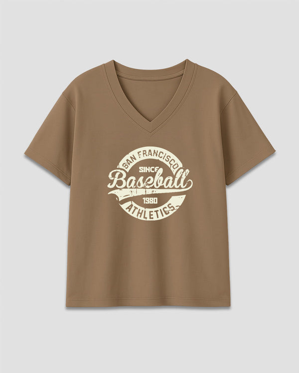 Tan Baseball V-Neck Oversize T-Shirt