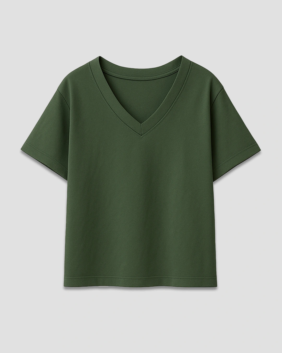Olive Green Plain V-Neck Oversized T-Shirt