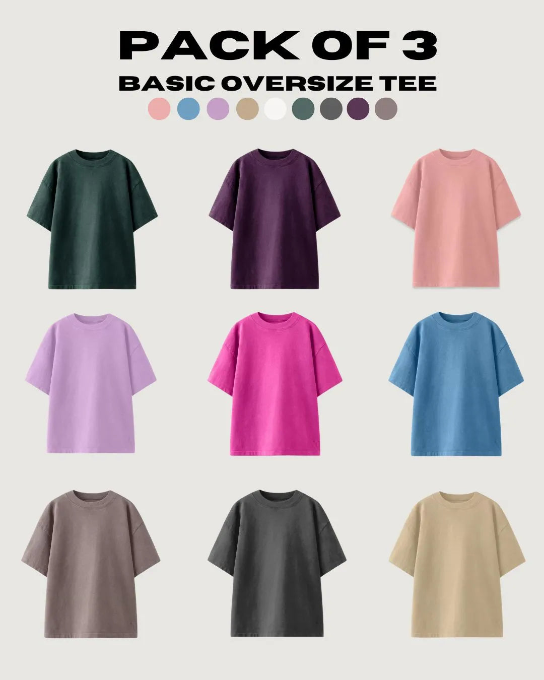 Solid Pack of 3 : Oversized Plain T-shirts