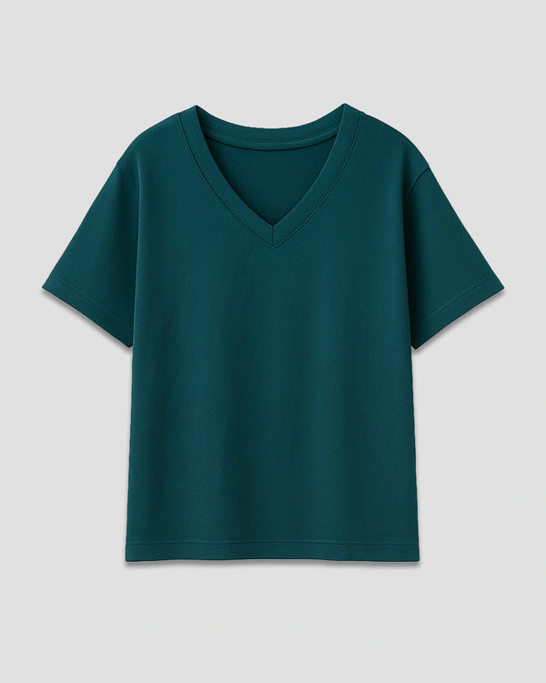 Petrol Blue Plain V-Neck Oversize T-Shirt - Shop Printed T shirt for Women Online In India | LoveDky