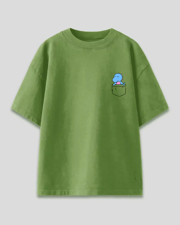 Shop Pocket Dino Oversized Matcha T-Shirt for Women online in India | Dky