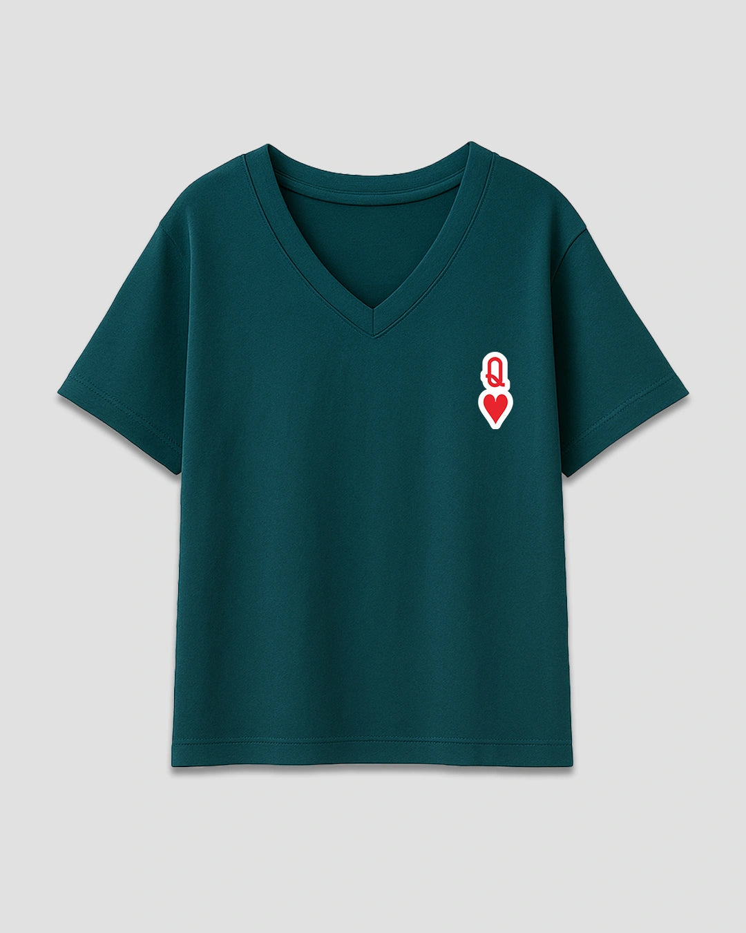 Q Heart Petrol Blue V-Neck Oversize T-Shirt