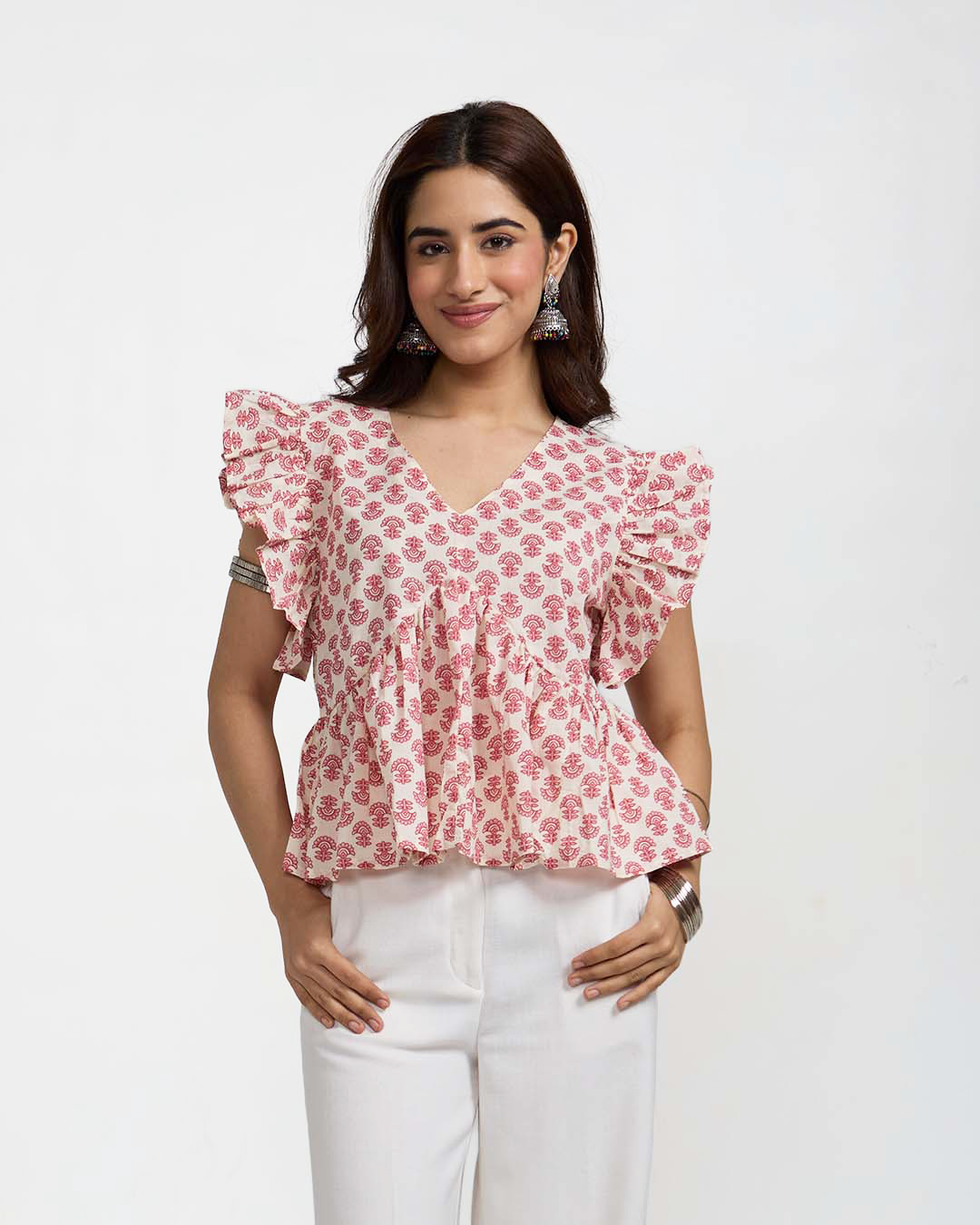 White Cherry Peplum Top