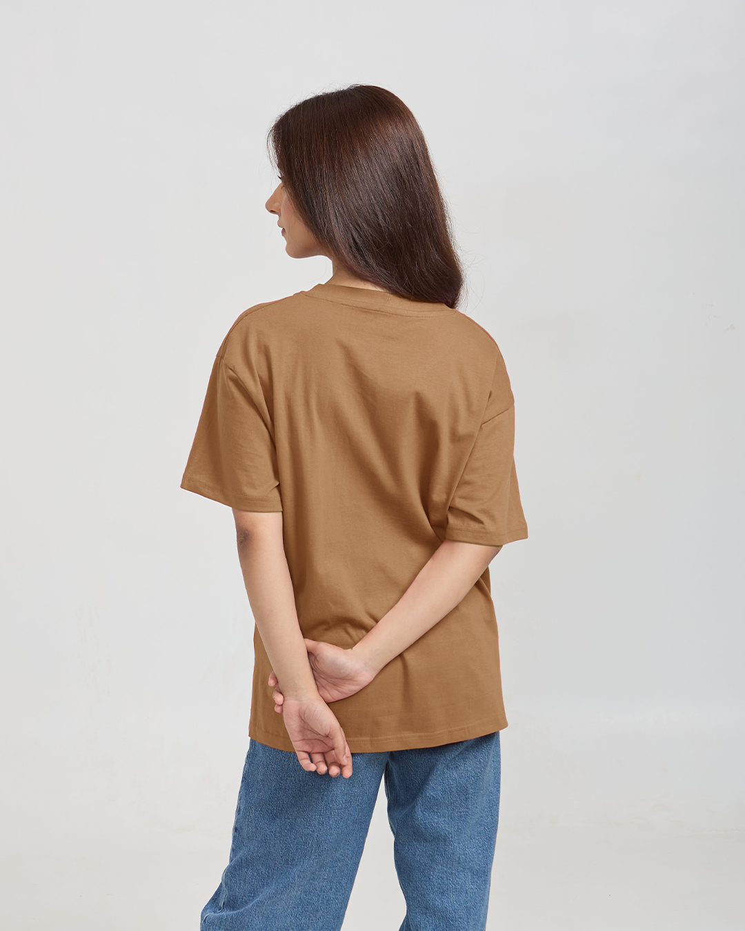 Tan Plain V-Neck Oversize T-Shirt