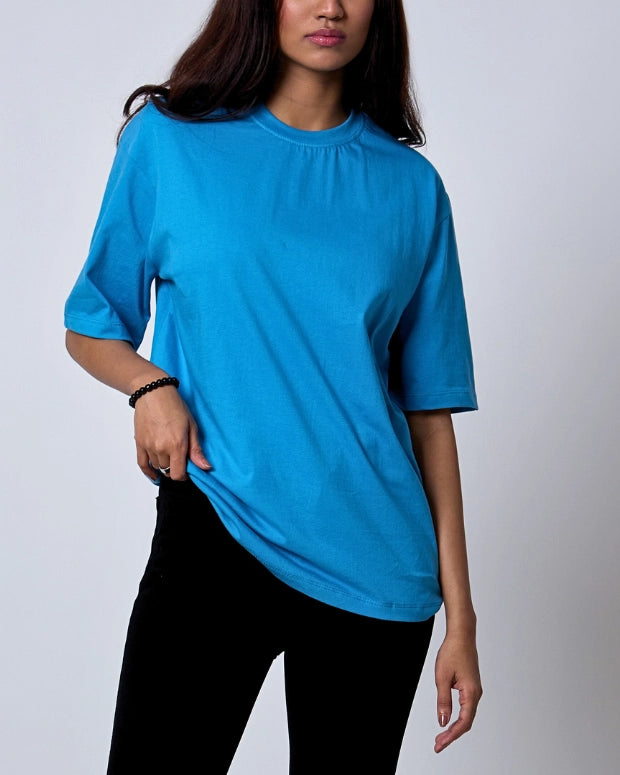 Denim Blue Solid Oversized T-Shirt