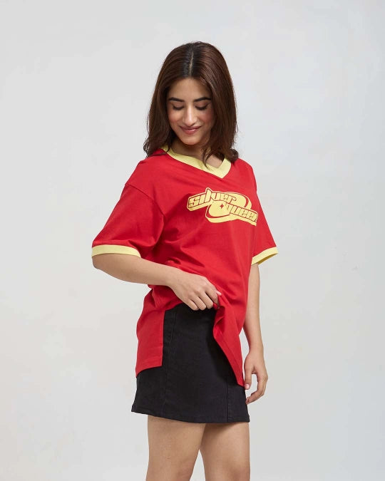 Silver Queen Tap-Out V-Neck Oversize T-Shirt