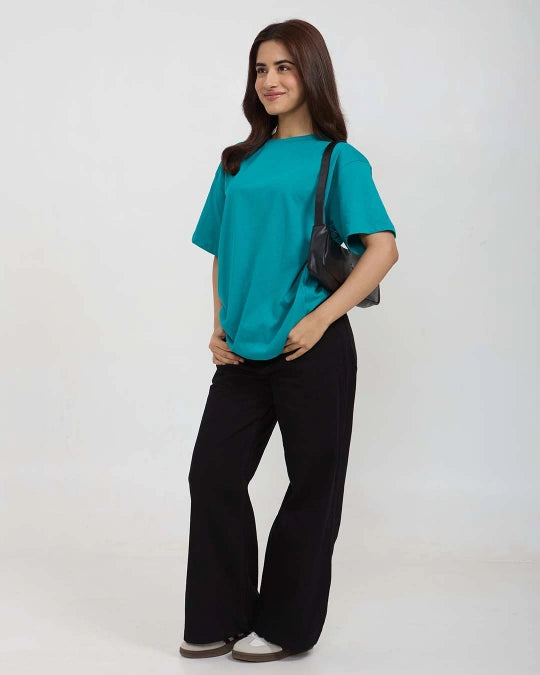 Turquoise Plain Oversized T-Shirt