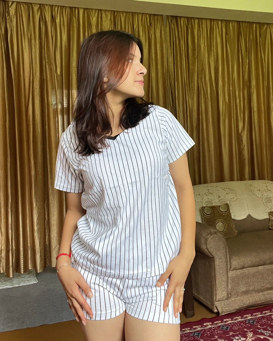 Flat White Cotton Shorts Set