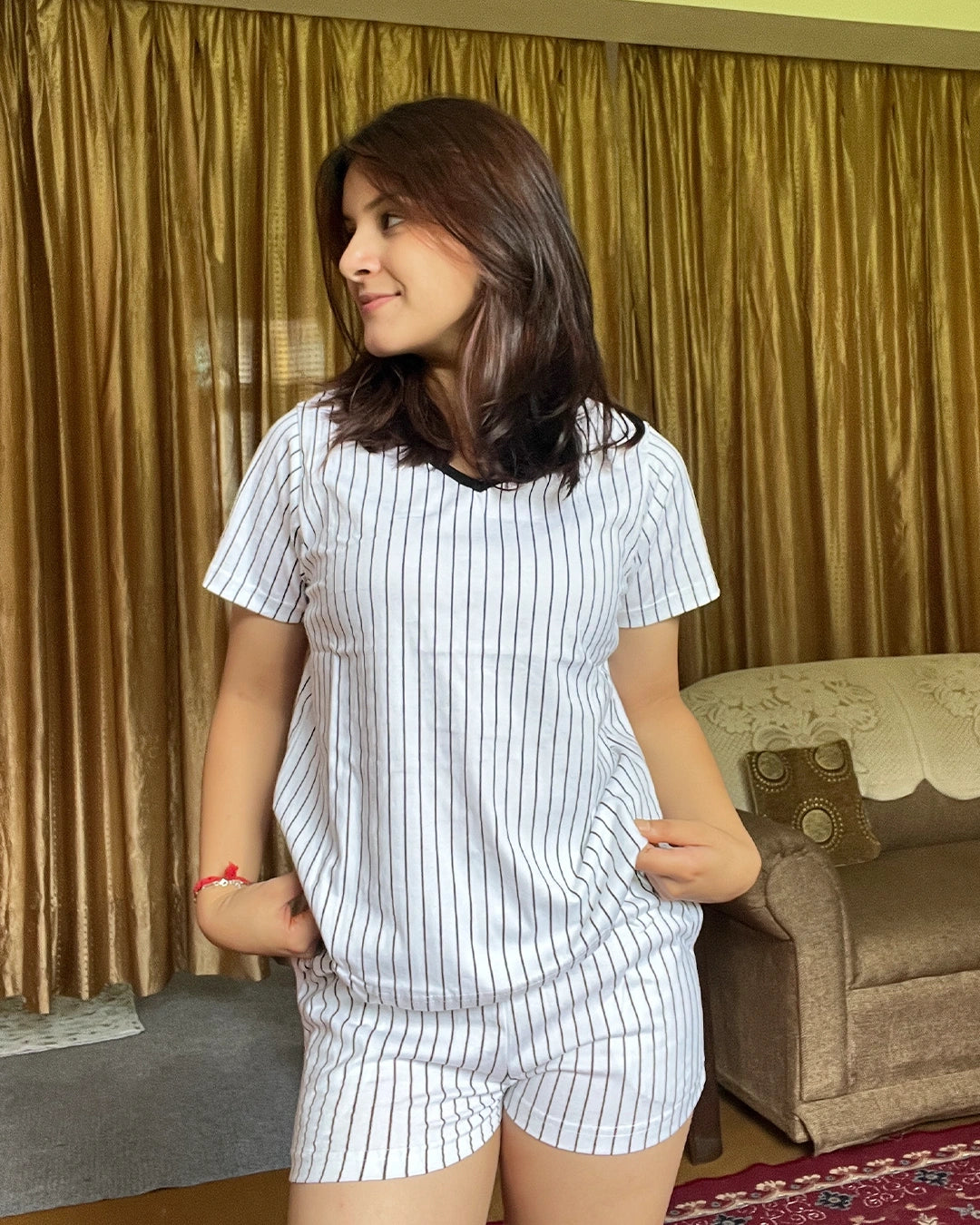 Flat White Cotton Shorts Set