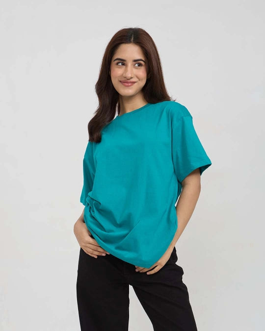 Turquoise Plain Oversized T-Shirt