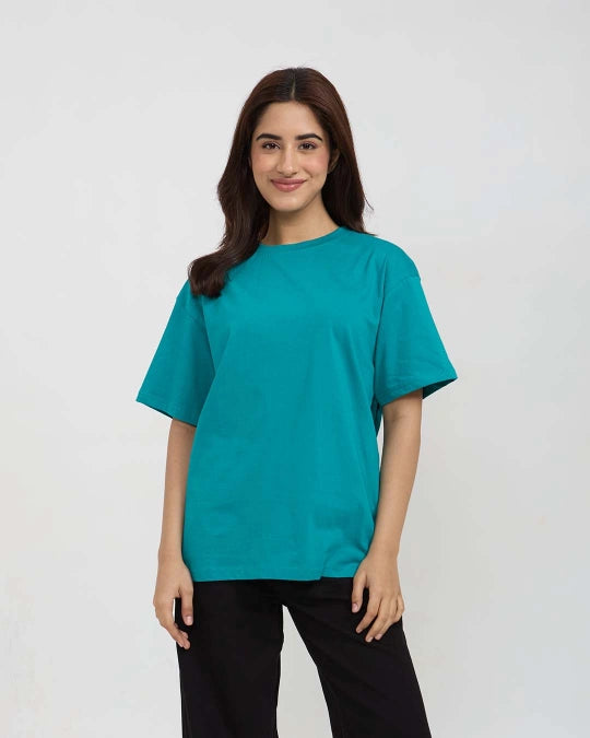 Turquoise Plain Oversized T-Shirt