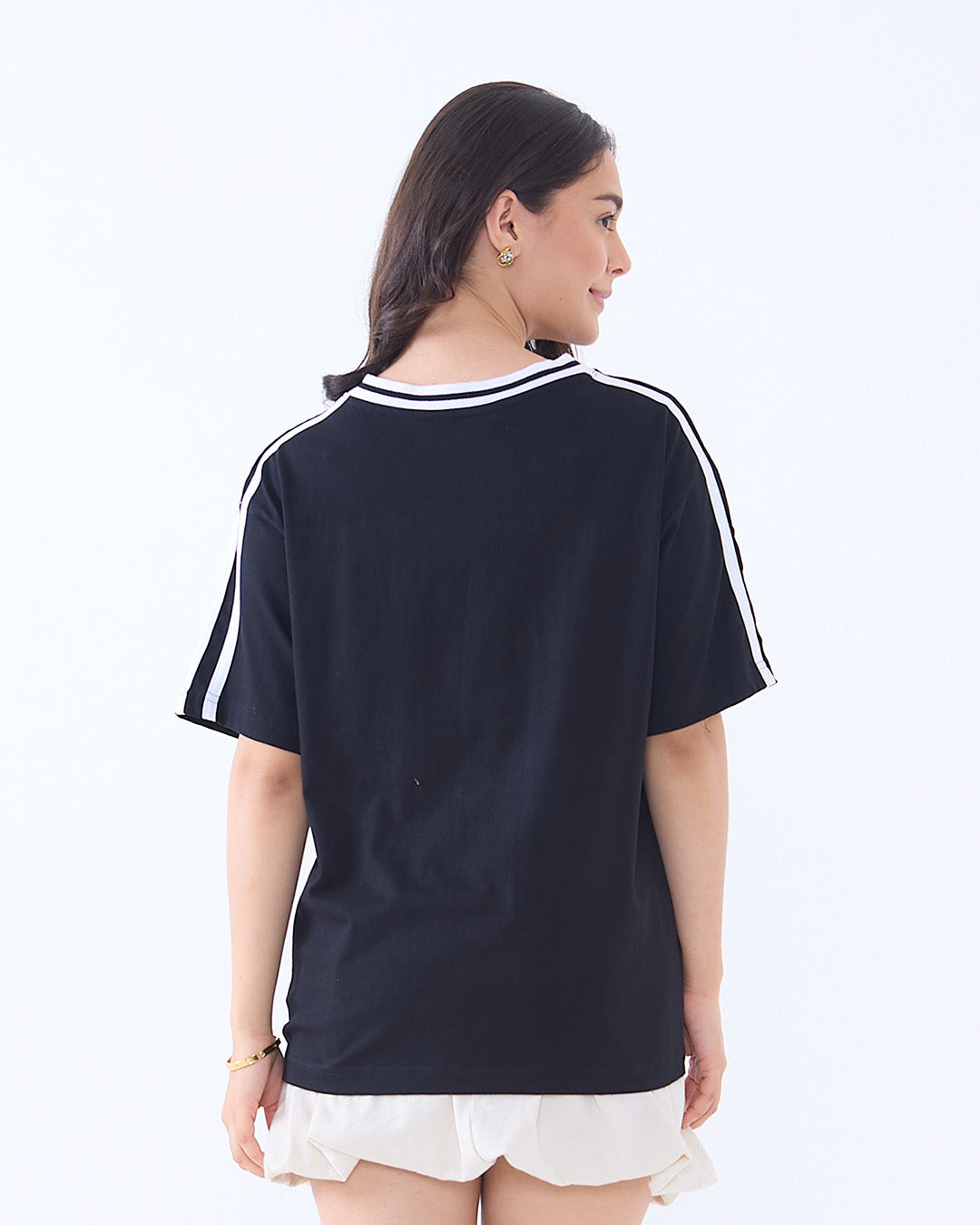 Black Jersey Plain V-Neck Oversize T-Shirt