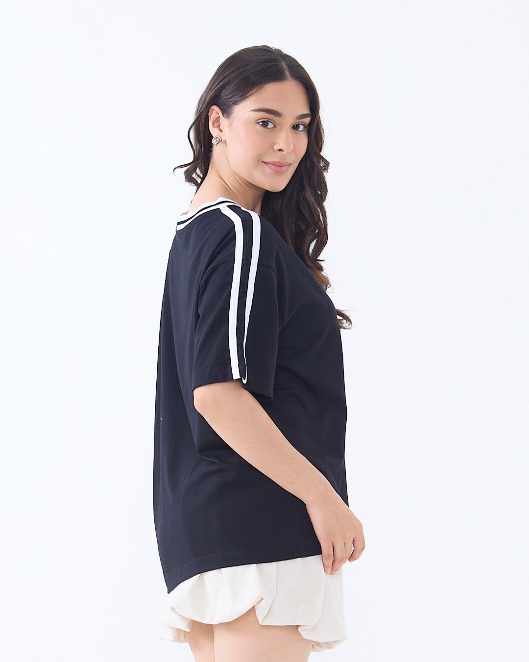 Black Jersey Plain V-Neck Oversize T-Shirt