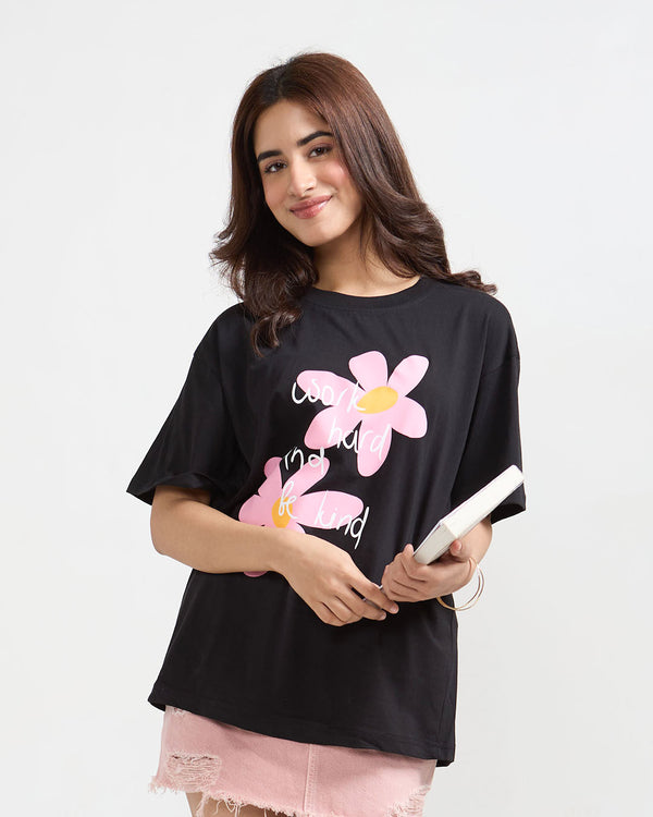 Work Hard And Be Kind Black Oversized T-Shirt for Women Online In India | Dky